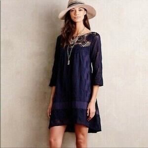 Holding Horses Anthropologie Crochet Lined Shift Dress in Navy Size Medium
